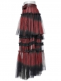 Black and Red Gothic Sweet Cool Asymmetrical Layered Gradient Mesh Skirt
