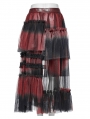 Black and Red Gothic Sweet Cool Asymmetrical Layered Gradient Mesh Skirt