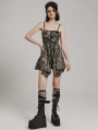 Black and Coffee Gothic Wasteland Punk Eyelet Webbing Slip Dress