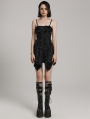 Black Gothic Wasteland Punk Eyelet Webbing Slip Dress