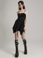 Black Gothic Wasteland Punk Eyelet Webbing Slip Dress