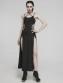 Black Gothic Punk Sexy Thigh High Slit Strap Maxi Dress