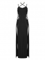 Black Gothic Punk Sexy Thigh High Slit Strap Maxi Dress