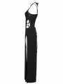 Black Gothic Punk Sexy Thigh High Slit Strap Maxi Dress