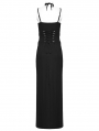 Black Gothic Punk Sexy Thigh High Slit Strap Maxi Dress