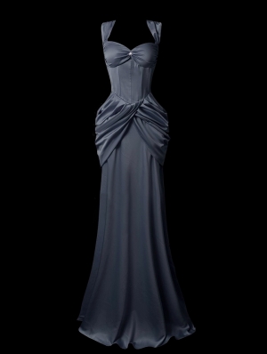 Dark Blue Taffeta Sweetheart Elegant Gothic Wedding Dress