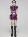 Black and Violet Plaid Sweet Gothic Grunge Pleated Short Skirt