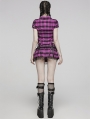 Black and Violet Plaid Sweet Gothic Grunge Pleated Short Skirt