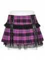 Black and Violet Plaid Sweet Gothic Grunge Pleated Short Skirt