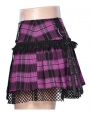 Black and Violet Plaid Sweet Gothic Grunge Pleated Short Skirt