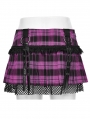 Black and Violet Plaid Sweet Gothic Grunge Pleated Short Skirt