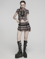 Black and Pink Plaid Sweet Gothic Grunge Pleated Short Skirt