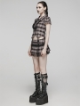 Black and Pink Plaid Sweet Gothic Grunge Pleated Short Skirt