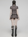 Black and Pink Plaid Sweet Gothic Grunge Pleated Short Skirt