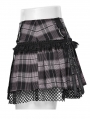 Black and Pink Plaid Sweet Gothic Grunge Pleated Short Skirt