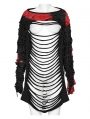 Black and Red Gothic Punk Hollow Out Long Sleeve T-Shirt for Women