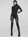 Black Gothic Punk Irregular Slim Long Sleeve T-Shirt for Women