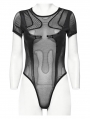 Black Gothic Punk Sexy Mesh Splicing Bodysuit for Women