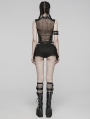 Black Gothic Punk Eyelet Loop Sexy Perspective Vest Top for Women