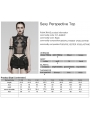 Black Gothic Punk Eyelet Loop Sexy Perspective Vest Top for Women