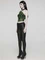 Women's Black and Green Gothic Asymmetric Sexy Mesh Printed Top With Detachable Choker