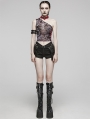 Women's Black and Red Gothic Asymmetric Sexy Mesh Printed Top With Detachable Choker
