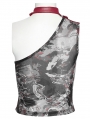 Women's Black and Red Gothic Asymmetric Sexy Mesh Printed Top With Detachable Choker