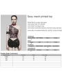 Women's Black and Red Gothic Asymmetric Sexy Mesh Printed Top With Detachable Choker