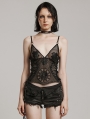 Black Gothic Sexy Embroidered Lace Mesh Perspective Top for Women