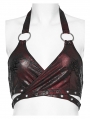 Black and Red Gothic Punk Sexy Halter Neck Crop Top for Women