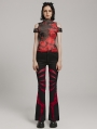 Black and Red Gothic Punk Tie-Dyed Mesh Short Sleeve T-Shirt for Women