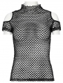 Black Gothic Punk Tie-Dyed Mesh Short Sleeve T-Shirt for Women