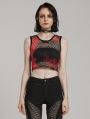 Black and Red Gothic Punk Tie-Dyed Mesh Tank Top for Women