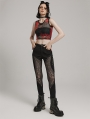 Black and Red Gothic Punk Tie-Dyed Mesh Tank Top for Women