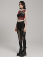 Black and Red Gothic Punk Tie-Dyed Mesh Tank Top for Women