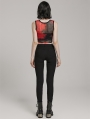 Black and Red Gothic Punk Tie-Dyed Mesh Tank Top for Women