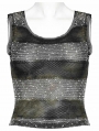 Gothic Grunge Daily Striped Mesh Short Vest Top for Women