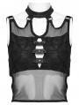Black Gothic Punk Stud Textured Perspective Vest Top for Women