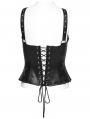 Black Gothic Sexy PU Leather Hollow Out Metal Hoop Top for Women