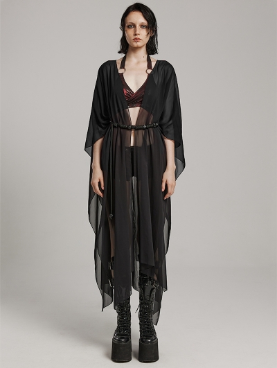 Black Gothic Loose Long Chiffon Shawl Sunscreen Shirt for Women