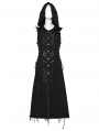 Black Gothic Punk Decayed Pins Hooded Long Vest for Women