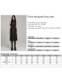 Black Gothic Punk Decayed Pins Hooded Long Vest for Women