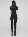 Black Gothic Punk Asymmetrical Mesh Split Short Sleeve Shirt for Women