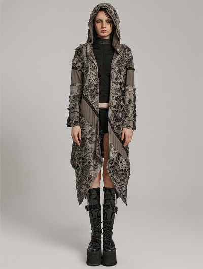 Gothic Wasteland Punk Decayed Irregular Knitted Trench Coat for Women