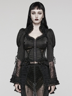 Black Gothic Gorgeous Palace Lace Flared Sleeve Shirt for Women
