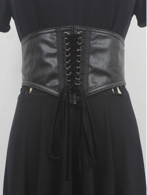 Black Gothic Casual Lace-Up Stretch Wide Waist Belt