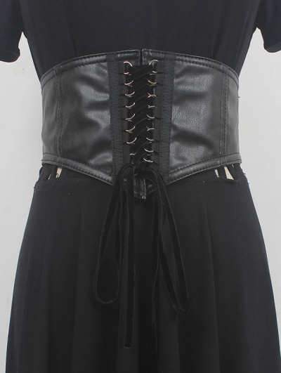 Black Gothic Casual Lace-Up Stretch Wide Waist Belt