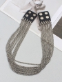 Silver Punk Retro Multilayer Long Chain Necklace