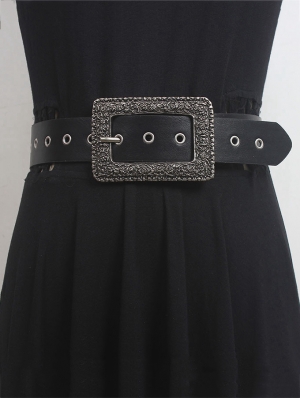 Black Gothic Punk Rivet Rectangle Buckle Belt