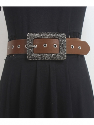 Brown Gothic Punk Rivet Rectangle Buckle Belt